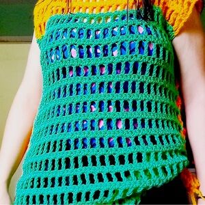 Handmade Crochet Coverall in Gold, Green & Pink